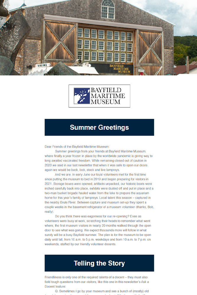 Bayfield Maritime Museum Newsletter