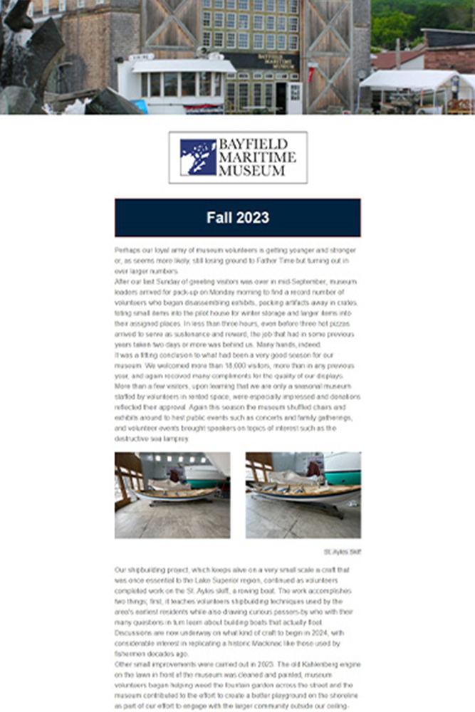 Bayfield Maritime Museum Newsletter