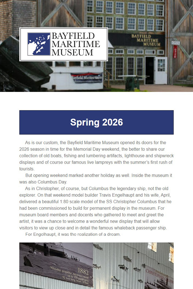 Bayfield Maritime Museum Newsletter - Spring 2026 Bayfield Maritime Museum Newsletter